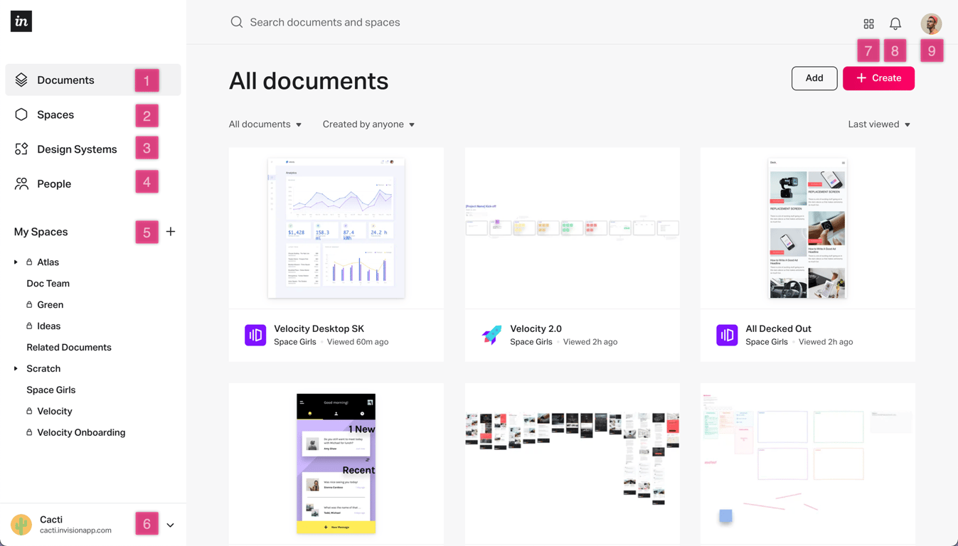 InVision dashboard