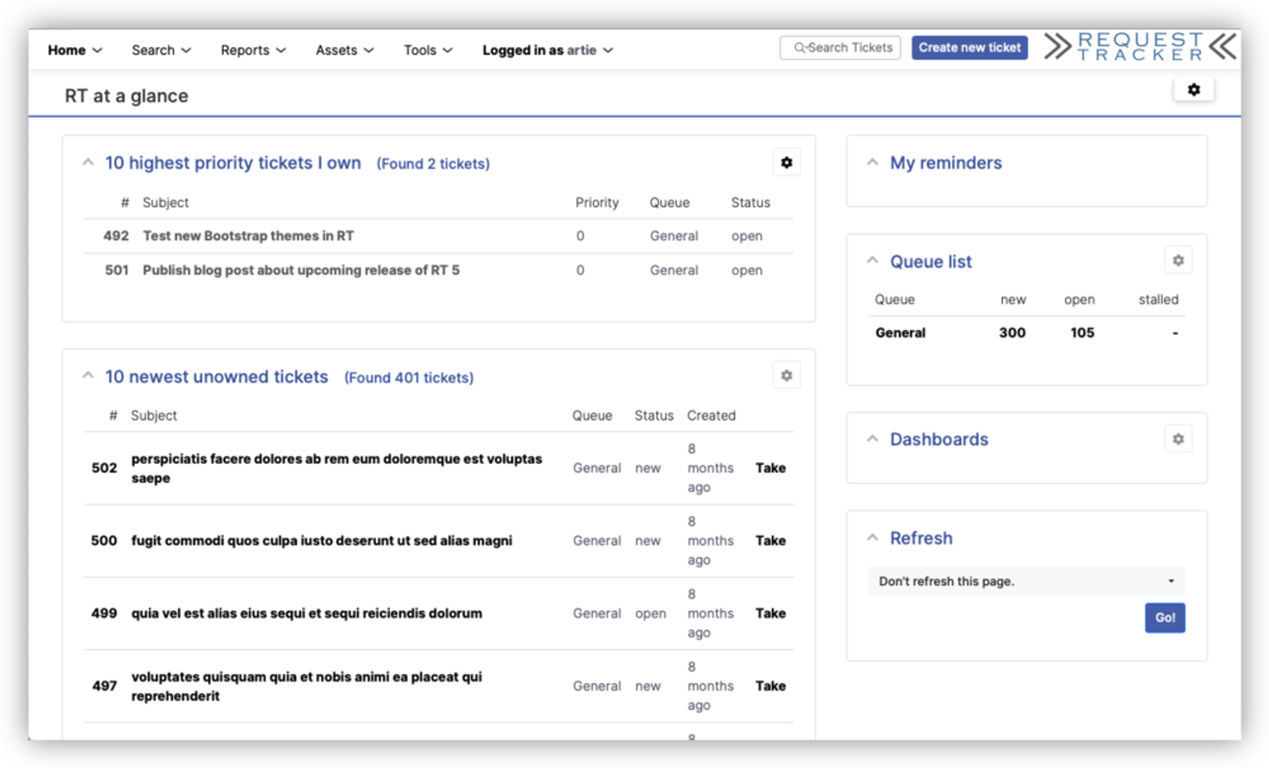 Request tracker issue page