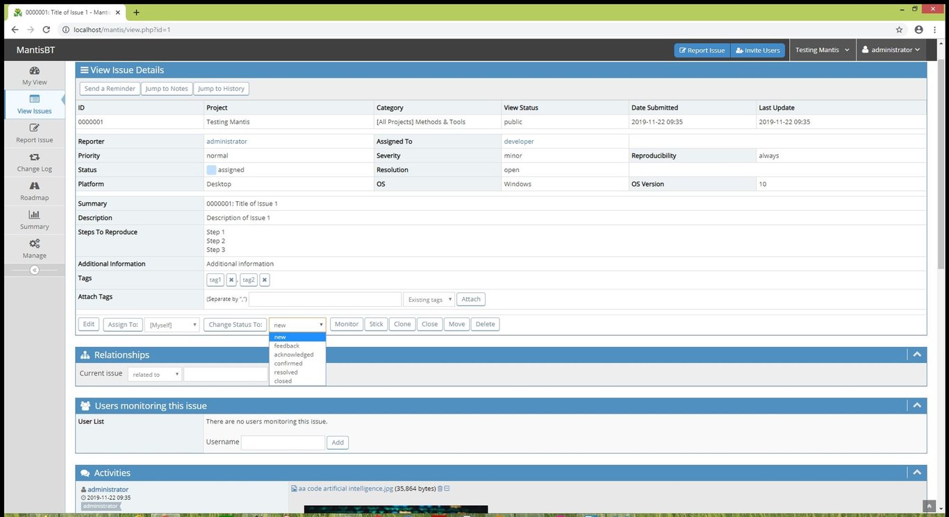 Bug report in Mantis Bug Tracker