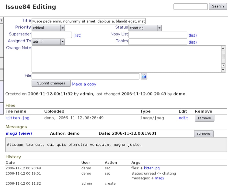 A bug report in Roundup tool