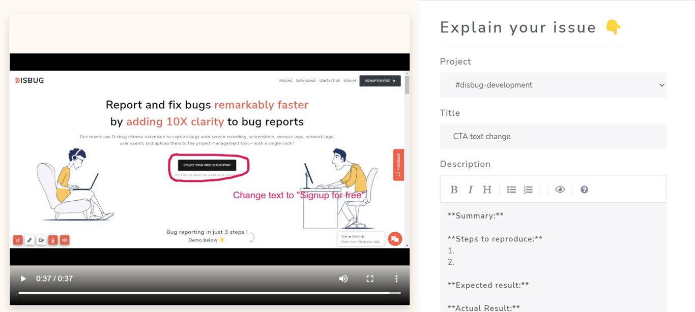 2-step bug reporting with Disbug