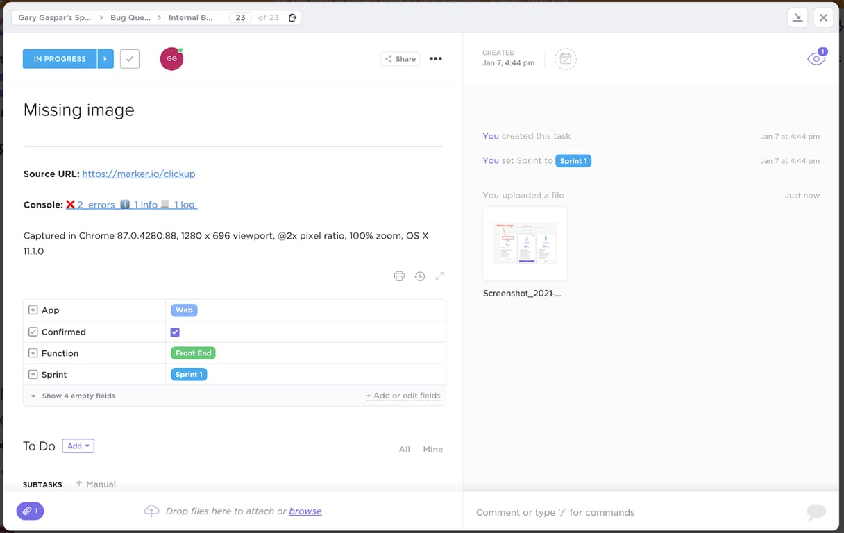 Clickup bug report